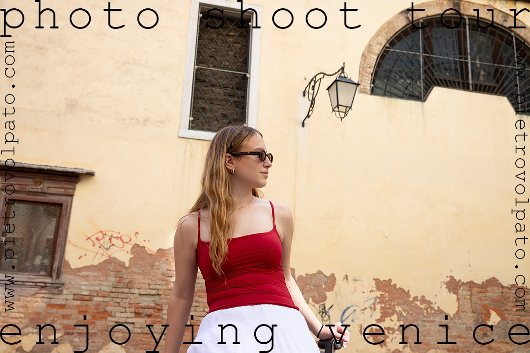 A young lady enjoys a moment sitting above a water well in Venice. This photo is part of a photoshoot in Venice by photographer Pietro Volpato.
